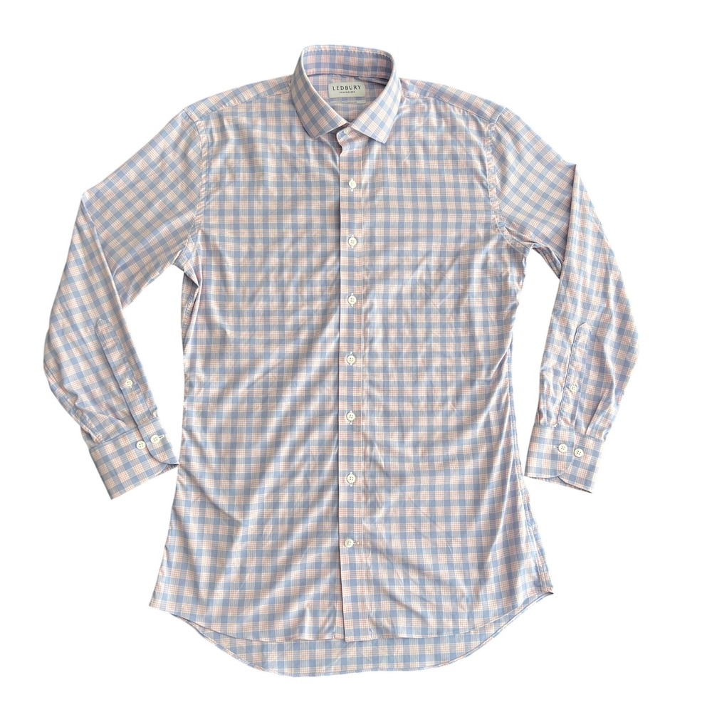 Ledbury Performance Men's 15.5 L/S Tailored Fit Gingham Dress Shirt Blue Pink